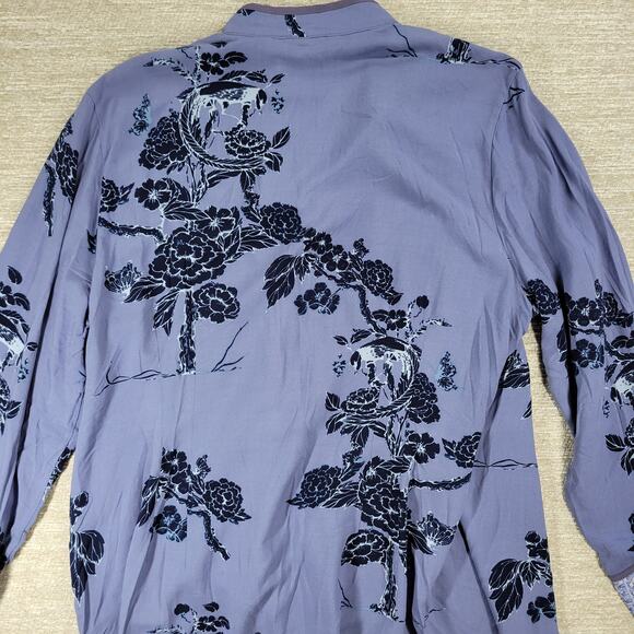 Soft Surroundings Tranquil Blooms Kimono Shirt XL Blue Floral Velvet Burnout New - Picture 3 of 14